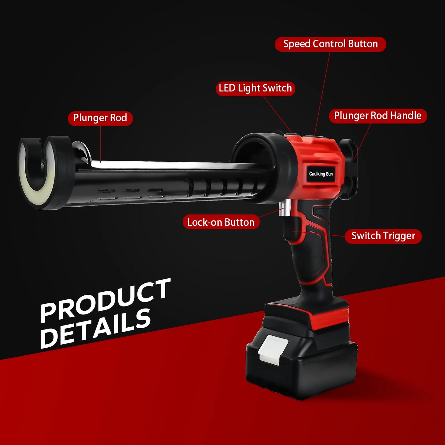 Cordless Caulking Gun 4 Speed with LED Light For Makita/Dewalt/Milwaukee Batteries.
