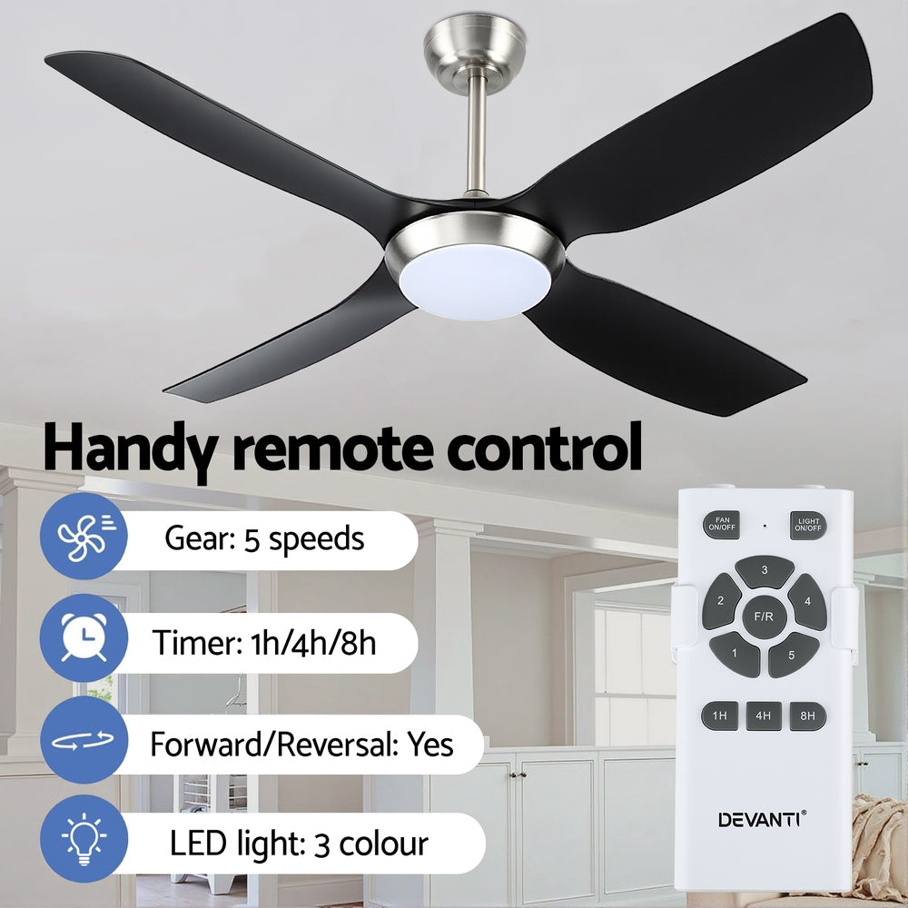 Ceiling Fan Devanti 52'' DC Motor w/Light w/Remote Black
