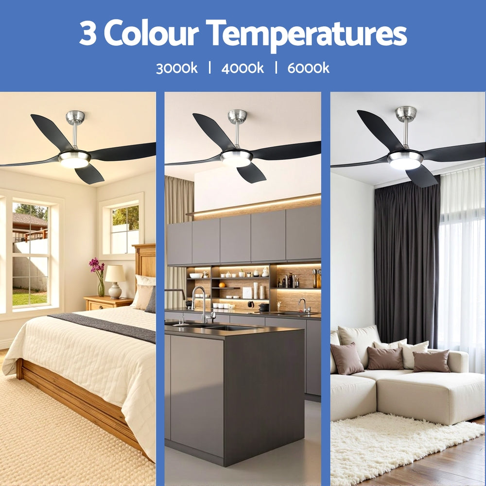 Ceiling Fan Devanti 52'' DC Motor w/Light w/Remote Black