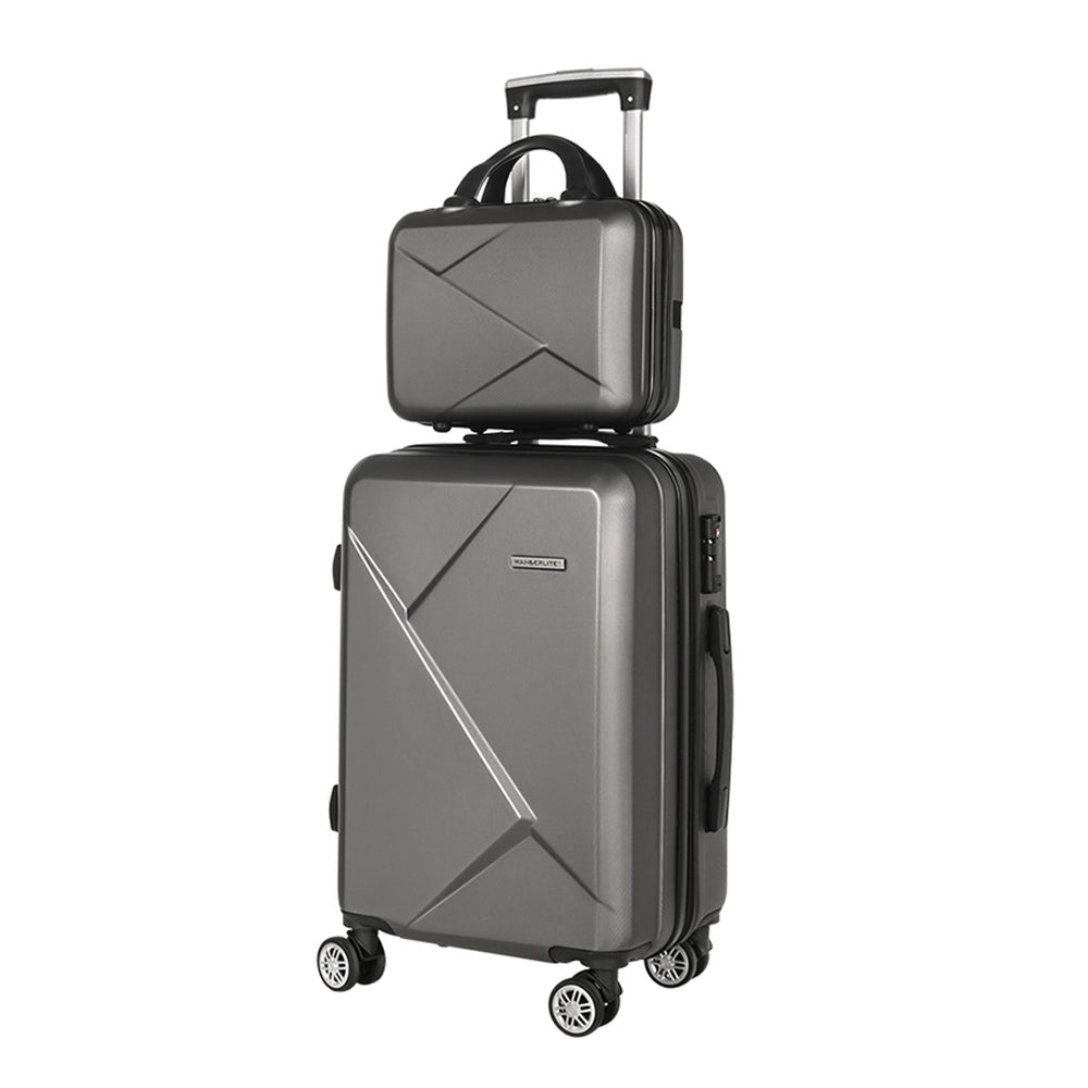 Wanderlite 2 Set 20 Inch Luggage Case with 12 Inch Handheld Luggage Box Hard Shell Travel Suitcase TSA Lock Dark Grey
