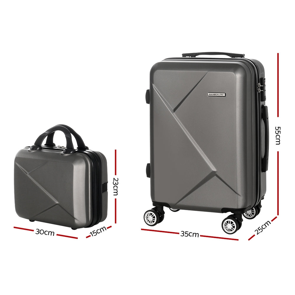 Wanderlite 2 Set 20 Inch Luggage Case with 12 Inch Handheld Luggage Box Hard Shell Travel Suitcase TSA Lock Dark Grey