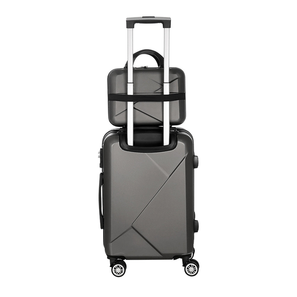 Wanderlite 2 Set 20 Inch Luggage Case with 12 Inch Handheld Luggage Box Hard Shell Travel Suitcase TSA Lock Dark Grey