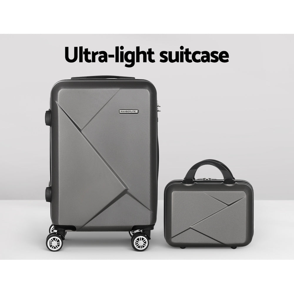 Wanderlite 2 Set 20 Inch Luggage Case with 12 Inch Handheld Luggage Box Hard Shell Travel Suitcase TSA Lock Dark Grey
