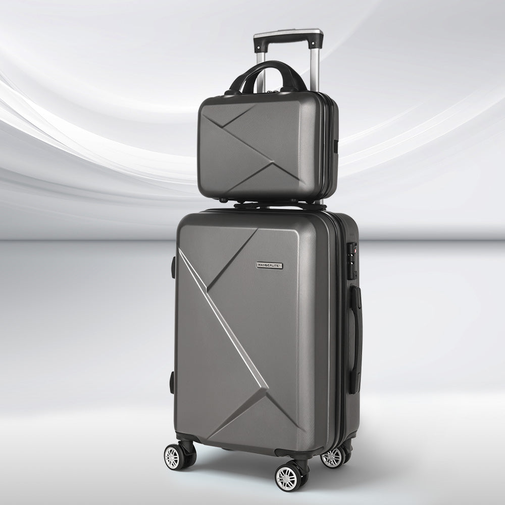 Wanderlite 2 Set 20 Inch Luggage Case with 12 Inch Handheld Luggage Box Hard Shell Travel Suitcase TSA Lock Dark Grey