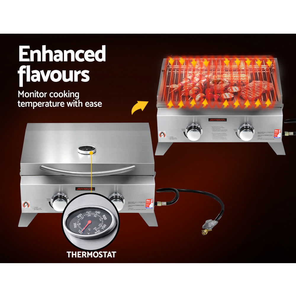 Portable Gas BBQ Grill 2 Burners with 2 Plates
