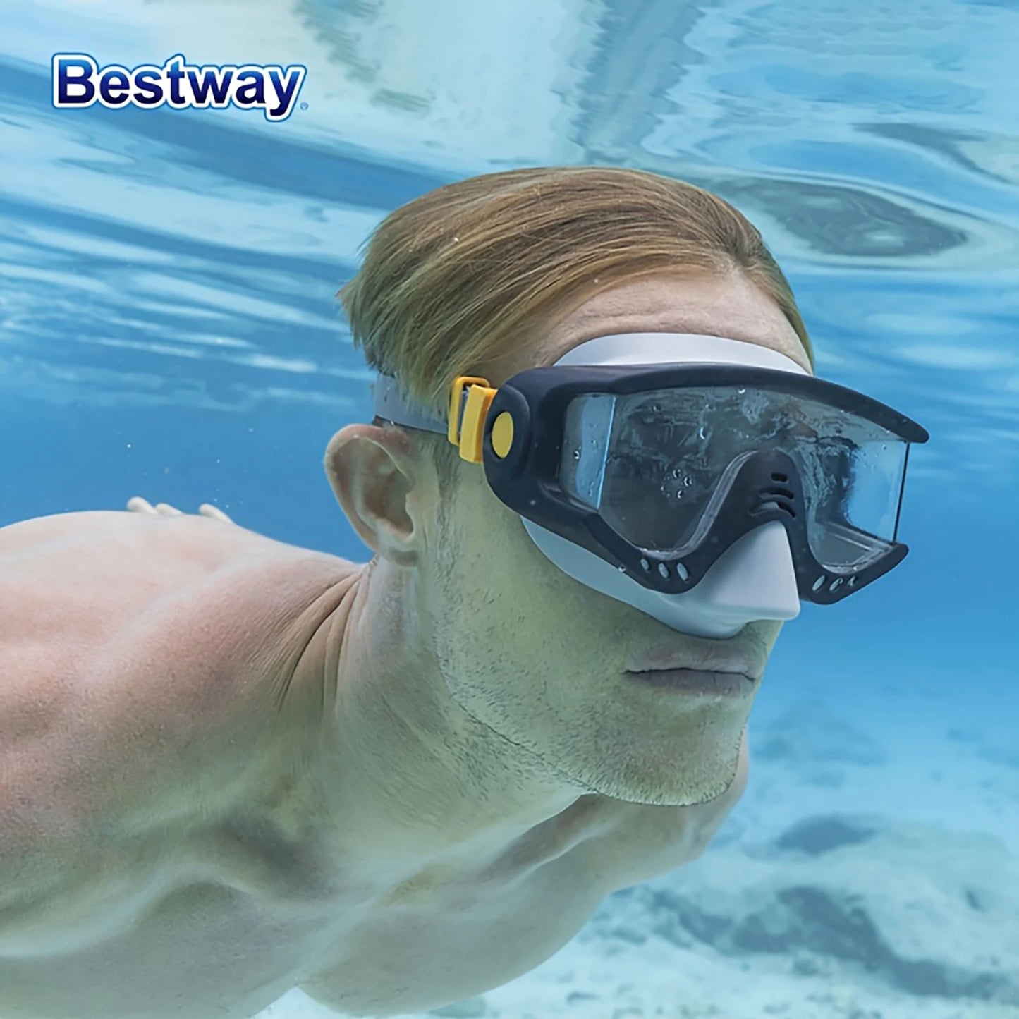 Bestway 22044 3 JV Colours/1 Swimming Goggle SetAdjustable Silicone Headband, Snorkelling Diving MaskPanoramic HD Swimming Mask