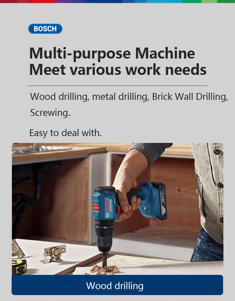 Bosch GSB 185-LI 18V Brushless Cordless Impact Drill 1900RPM Multifunctional Electric Screwdriver Power Tools Rotary Tool