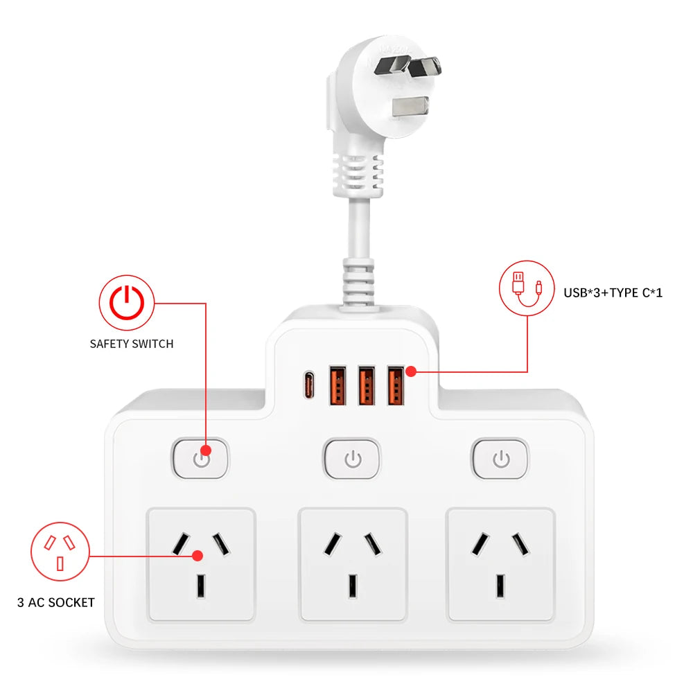 Power board Australia Power Strip AU Multitap Wall Mounted Independent Switch Power Socket With USB C Charging Ports Network Filter Adapter