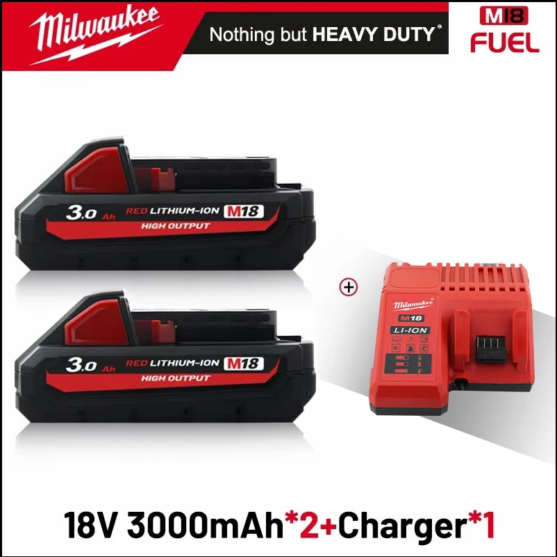 Milwaukee 3.0ah Original M18 B5 18V Li-ion Battery and Charger 1pk, 2pk 3pk with charger