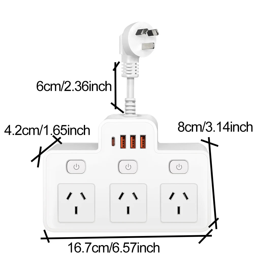 Power board Australia Power Strip AU Multitap Wall Mounted Independent Switch Power Socket With USB C Charging Ports Network Filter Adapter