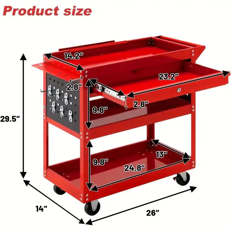 Trolley 3-layer heavy-duty rolling tool vehicle storage vehicle - industrial practical organizer storage drawer storage rack with wheels