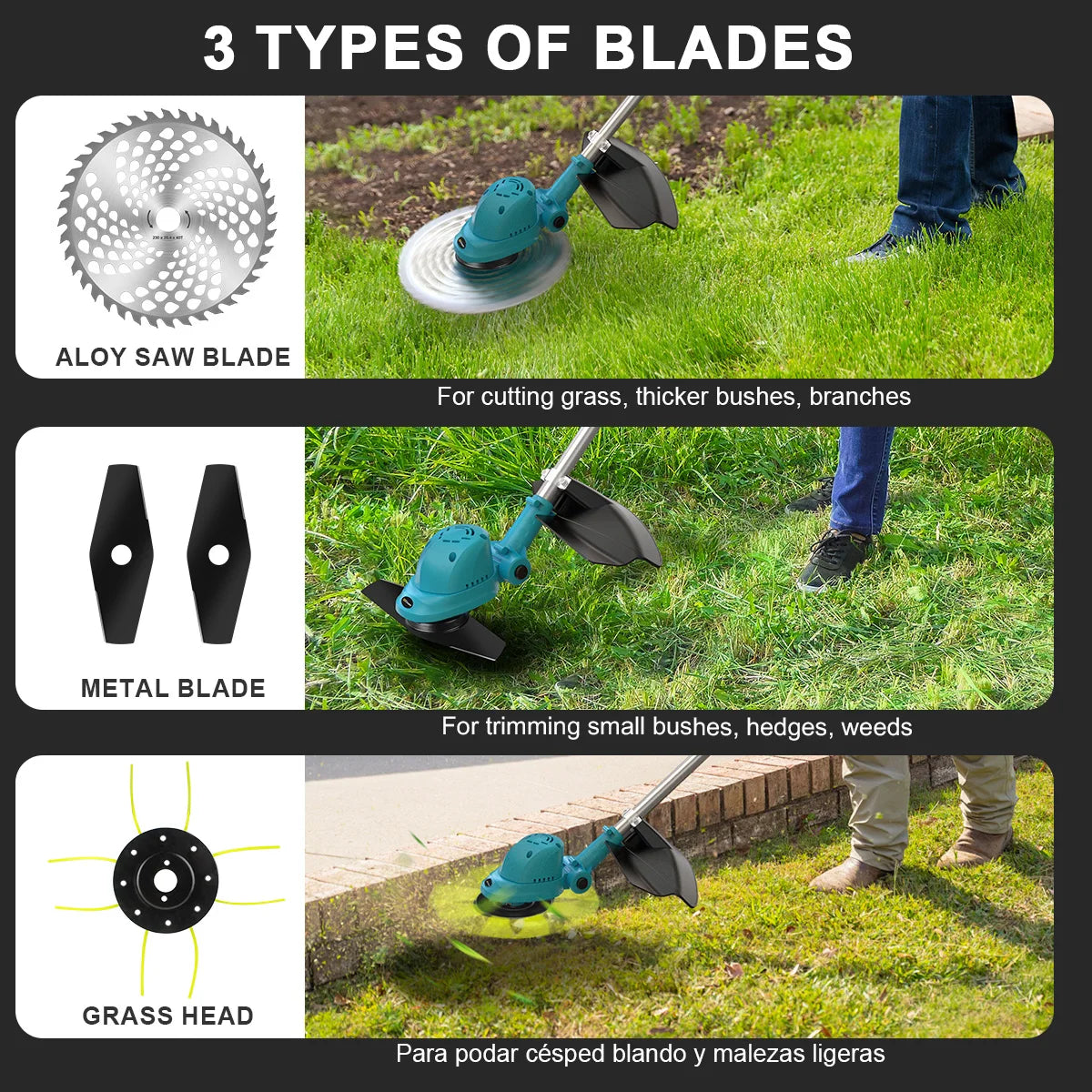 Makita Compatible 18V Gisam 10Inch Brushless Electric Lawn Mower 36000RPM Grass Trimmer Length Adjustable Garden Power Tool For Makita 18V Battery Pin