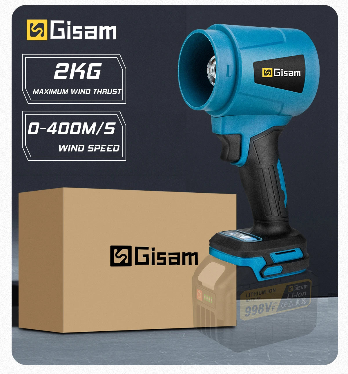 Makita Compatible 18V Gisam 300000RPM 400M/S Brushless Electric Turbo Blowers Jet Fan Handheld Leaf Blower Dust Blowing for Makita 18V Battery Pins