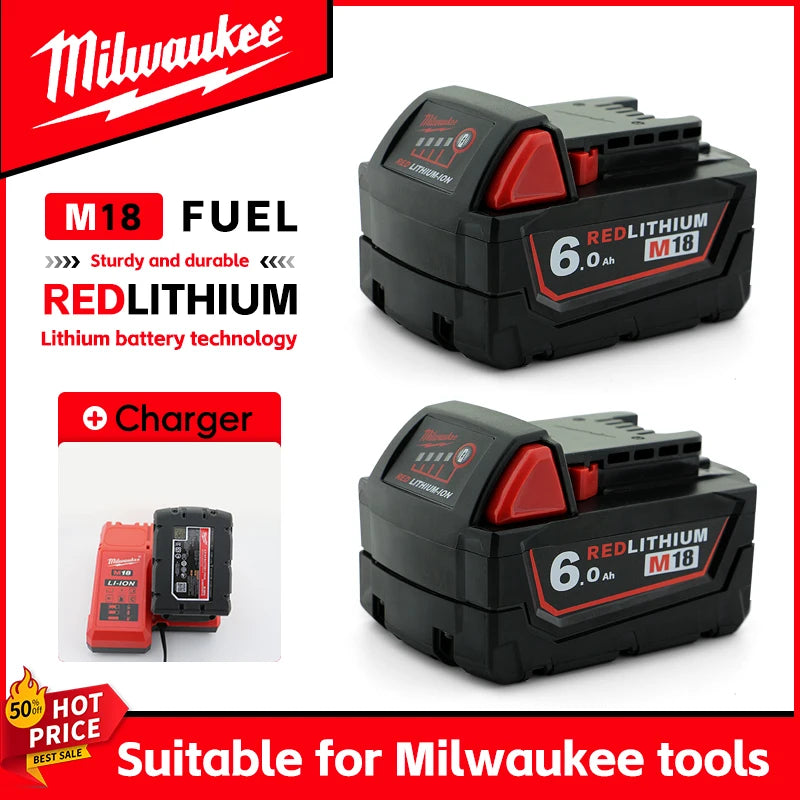 Milwaukee 6.0ah Original M18 B6 18V Li-ion Battery 1pk, 2pk 3pk and charger options