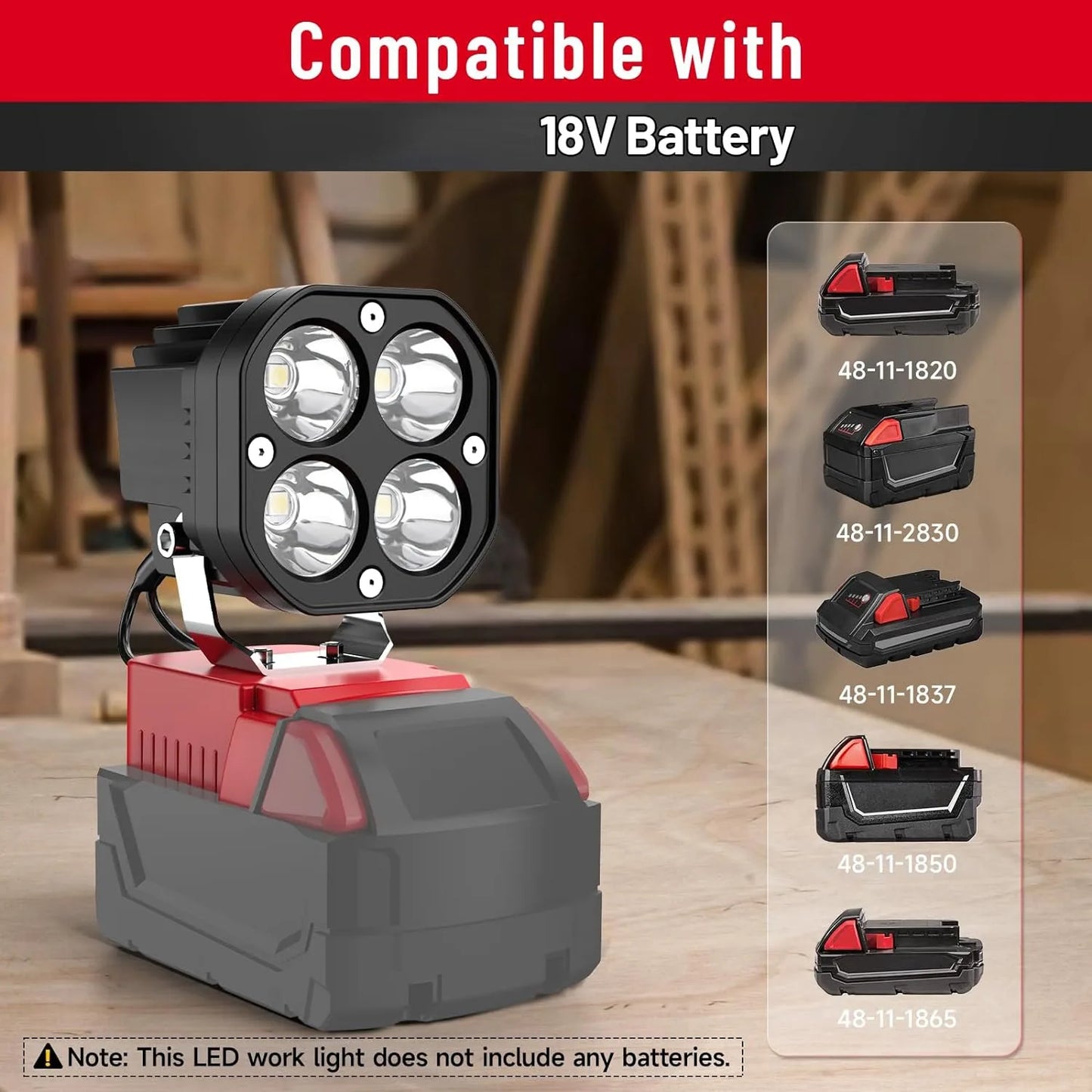 LED Work Light for Milwaukee M18 18V Battery- 40W 6000LM.