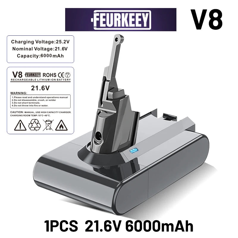 Dyson V8 Battery New 6000 - 8000Ah for Dyson Battery Replacement Original Seamless Compatible, V6 V7 V8 V10 V11 Vacuum Cleaner Battery