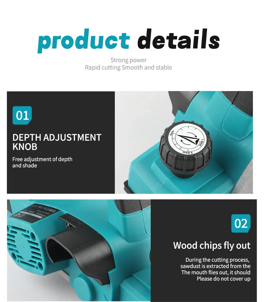 Makita 18V Electric Planer 82mm Planning Width,15000rpm,650W Power,2.5mmCut Depth, Ergonomic Handle for DIY Woodworking&Board Creation