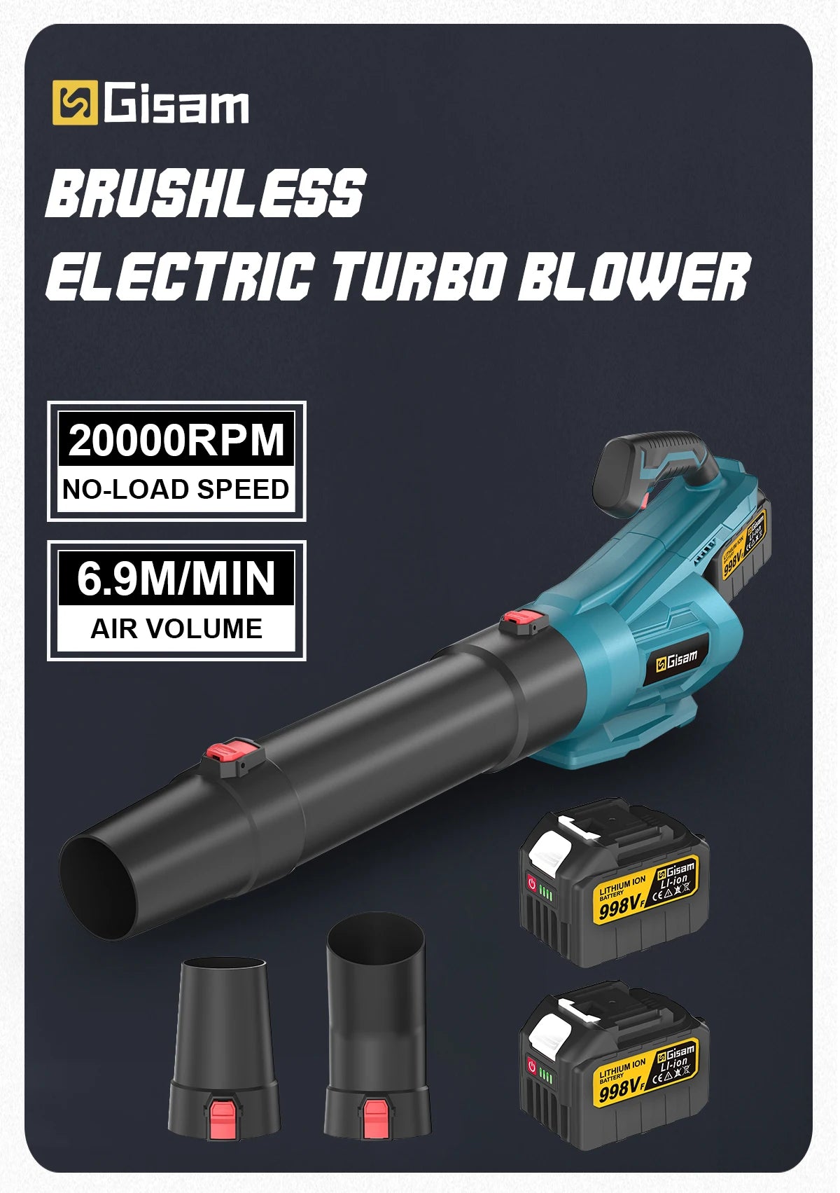 Makita Compatible 18V Gisam 2000W Brushless Electric Air Blower Cordless Leaf Blower Leaves Snow Dust Cleaning Tool Fit For Makita 18V Battery Pins