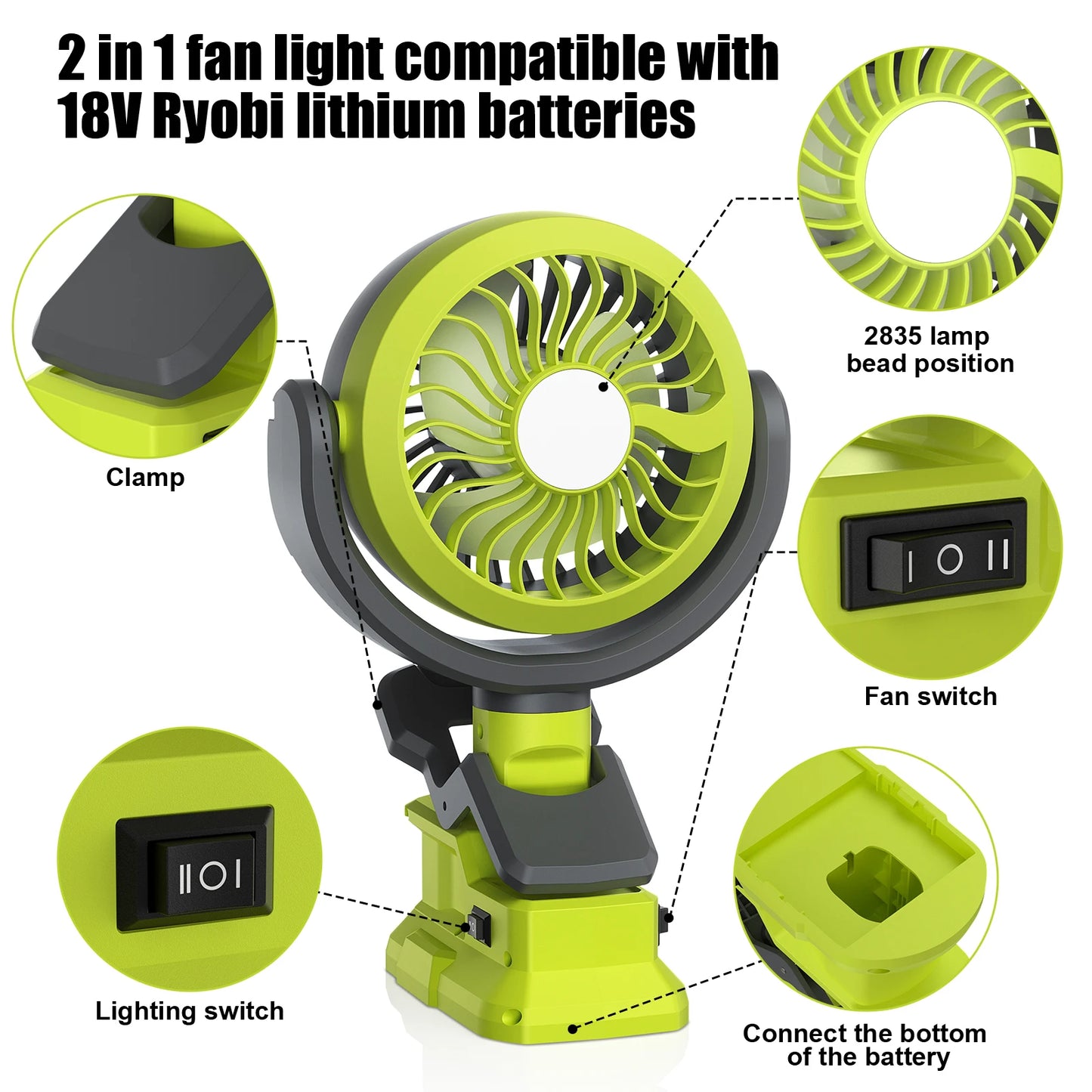Cordless Fan with light for Ryobi One+
