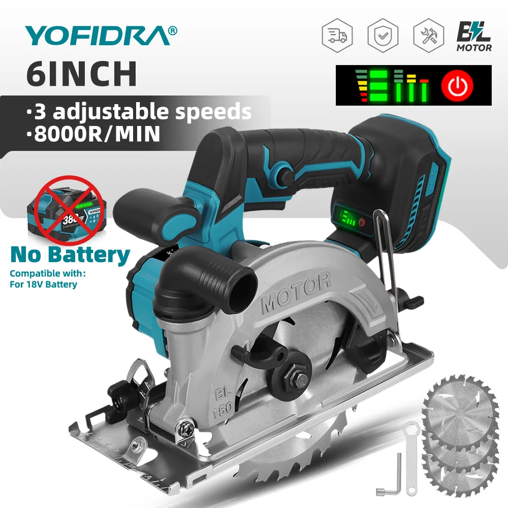 Makita Compatible 18V 6 Inch Brushless Circular Saw 45° Adjustable Digital Display Cutting Power Tool For Makita 18V Battery Pin