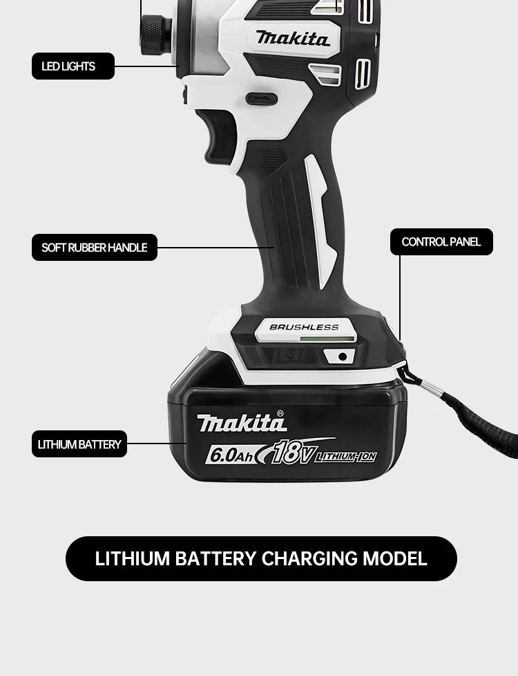 Makita 18V DTD173 White Brushless Drill Power Tool for Home Improvement And DIY 180Nm Electric Wood/Bolt/T-Mode