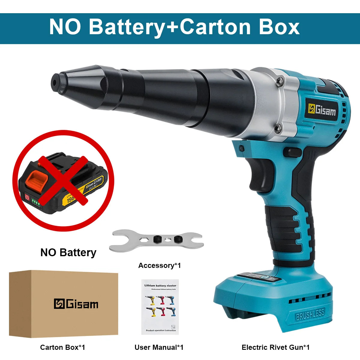 Makita compatible 18V Gisam 25000N Brushless 18V Electric Rivet Gun Cordless Rivet Nut Gun Drill Insert Automatic Riveting Tool For Makita 18V Battery Pin