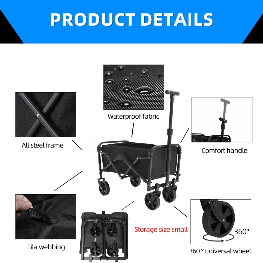 Trolley beach wagon JV Heavy Duty Large Capacity Folding Wagon Outdoor Portable Utility Cart Collapsible Pull Trolley for Shopping Beach Garden