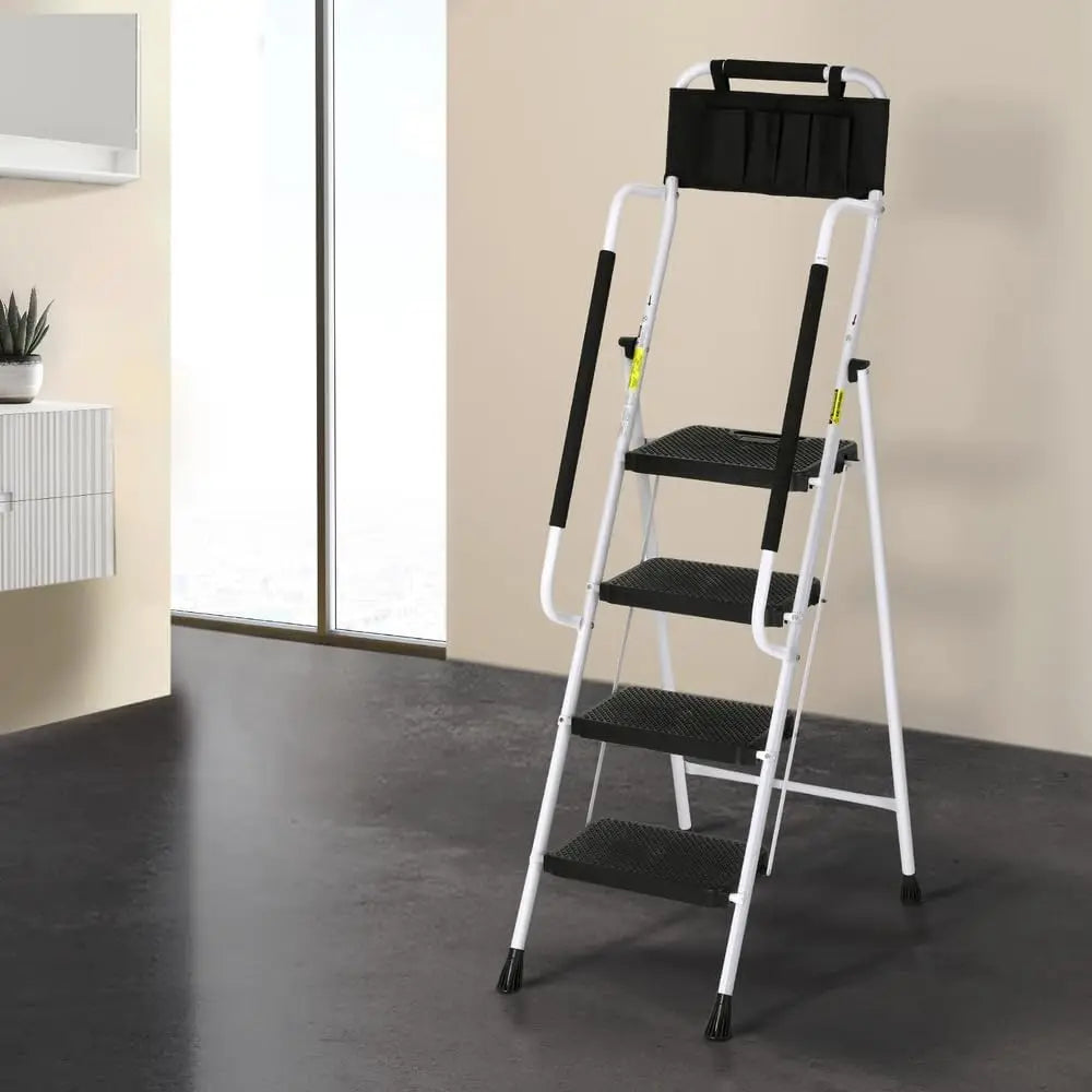 Step Ladder 4 Step Multi-Purpose Folding Steel Platform Tool Bag Handrails