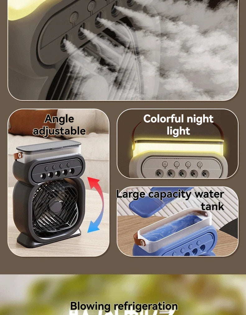 Misting Fan 3 In 1 Fan AIr Conditioner Household Small Air Cooler LED Night Light Portable Humidifier Air Adjustment Fan Office Home Fan