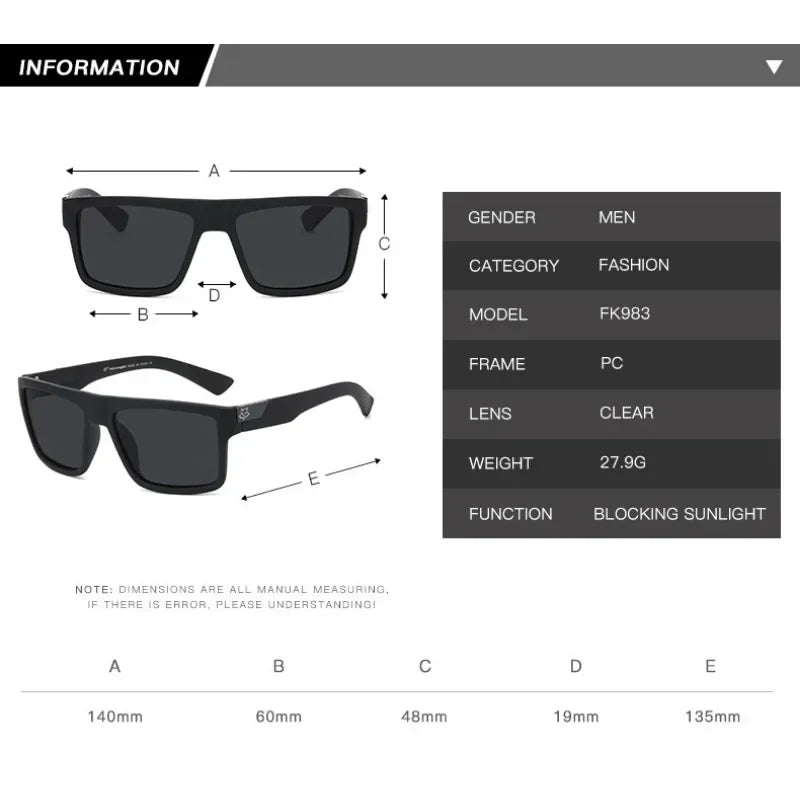Fox New JV Knight Brand Square Sunglasses Women Men High Quality Glasses Outdoor Riding Fishing Sun Glasses Retro Shades Uv400
