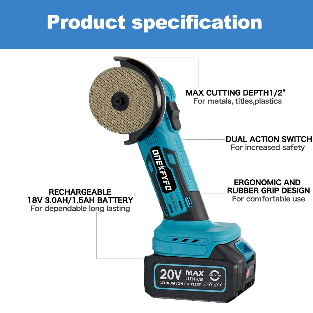 Makita Compatible 18V JV Brushless Mini 3inch Angle Grinder 76mm Polishing Cutting Machine Rotatable Cordless Woodworking Grinder For Makita 18V Battery