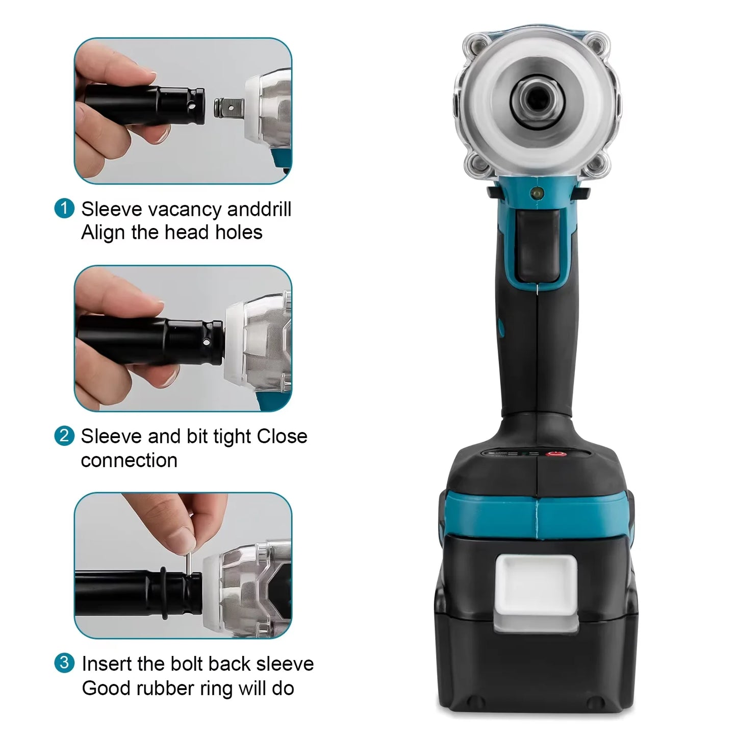 Makita 18V compatible Gisam 520N.M Brushless Electric Impact Wrench Cordless Electric Wrench 1/2inch for Makita 18V Battery Pin Screwdriver Power Tool