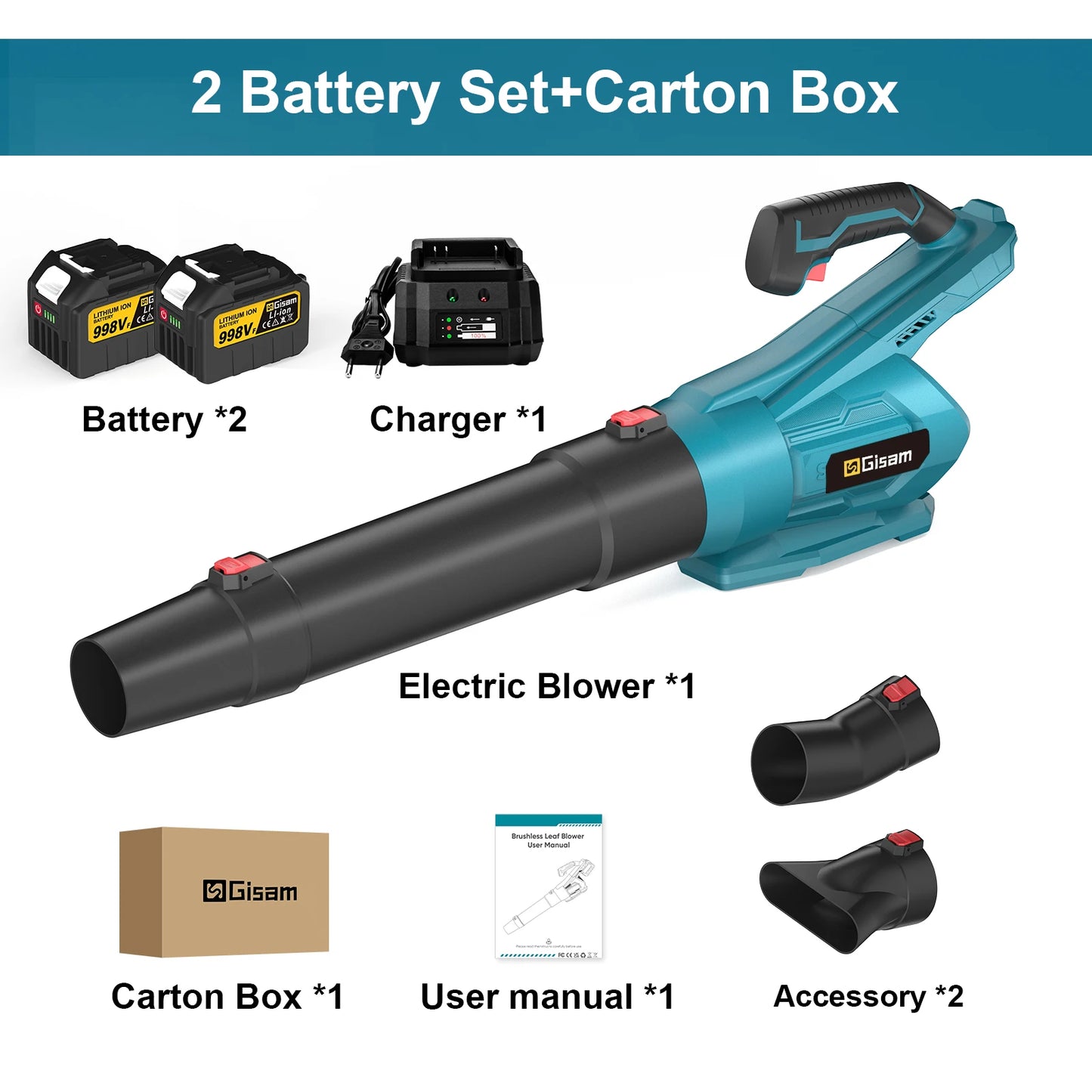 Makita Compatible 18V Gisam 2000W Brushless Electric Air Blower Cordless Leaf Blower Leaves Snow Dust Cleaning Tool Fit For Makita 18V Battery Pins