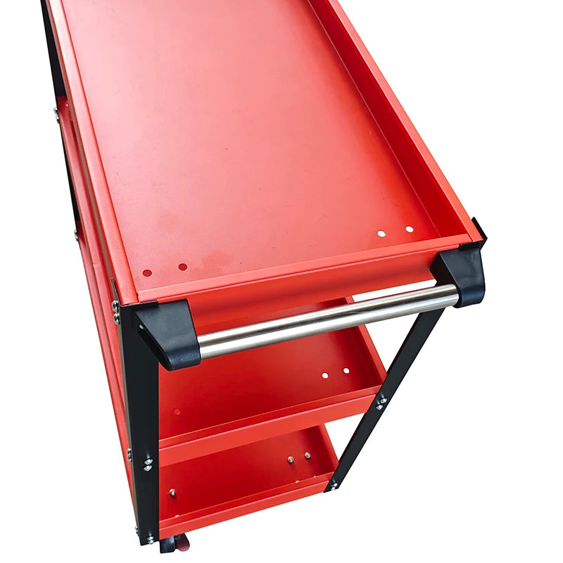 Trolley LEADLOONG Car Repair Bench 3 Tier Rolling Tool Cart, 330 Lbs Capacity, Red, 3 Shelves Steel Utility Cart for Garage, Workshop