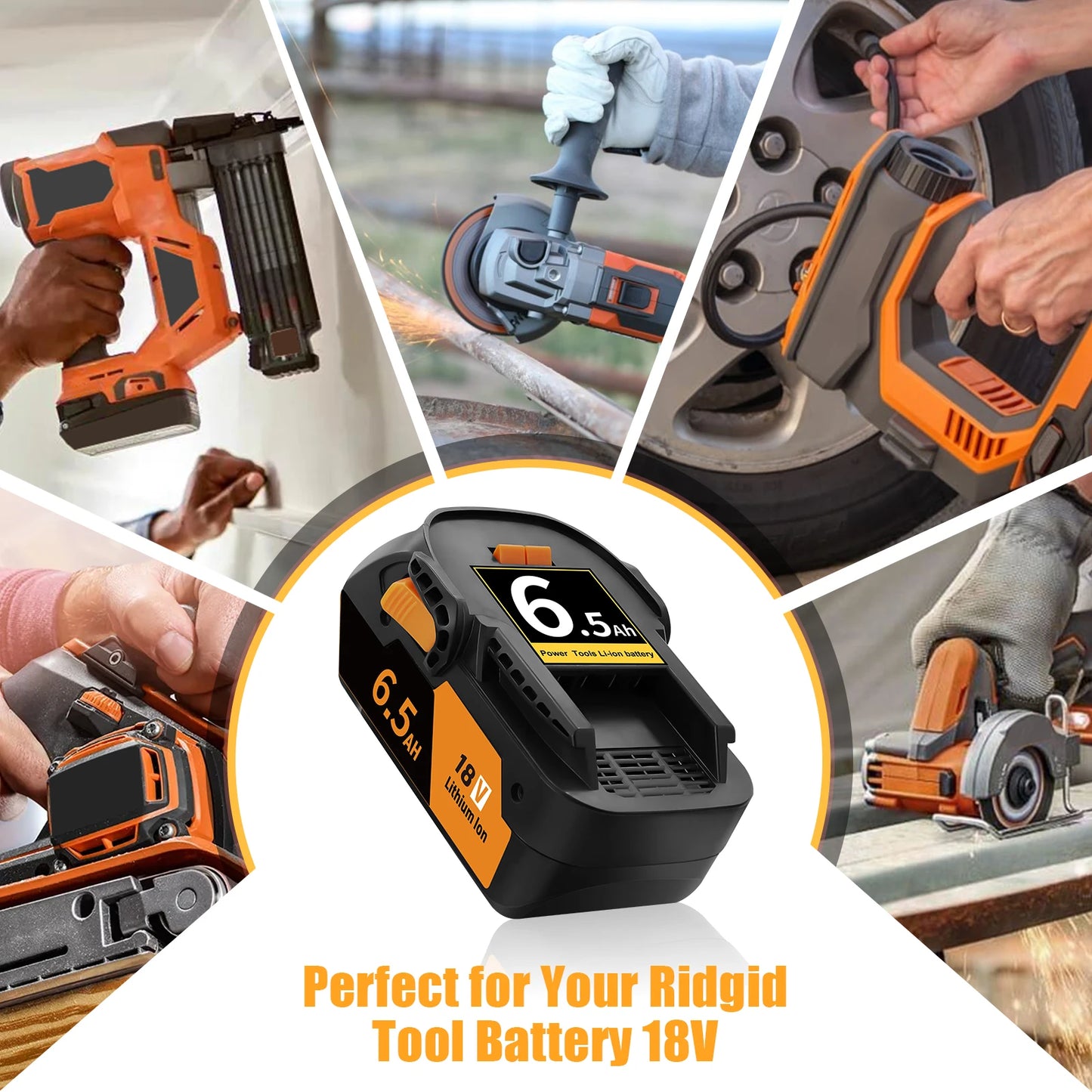 AEG and Ridgid 6.5AH Li-ion 18V Battery for RIDGID AEG R840087 Battery R840083 R840085 R840086 Capacity 6.0/4.0ah Rechargeable Power Tool Series AEG Series