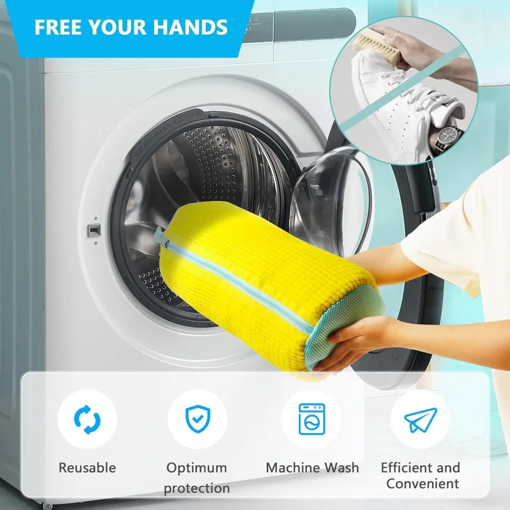 Washing Machine Bag for All Shoe Types-Yellow with Blue Zipper, Ideal for Sneakers and Casual Shoes,Laundry Wash Bag