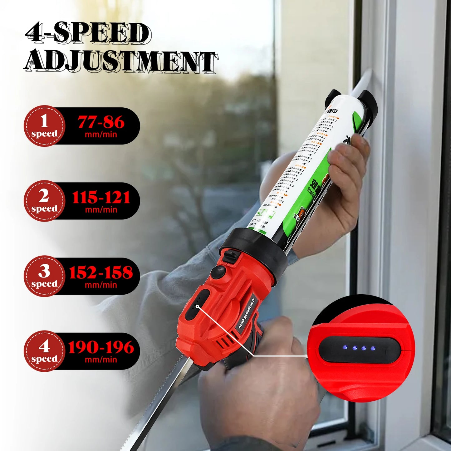 Cordless Caulking Gun 4 Speed with LED Light For Makita/Dewalt/Milwaukee Batteries.