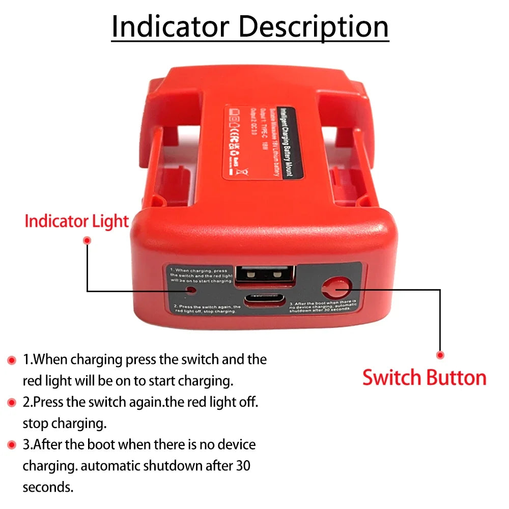 Battery Adapter for Milwaukee 18V Battery Adaptor with USB Charger & Type-C PD Power Source
