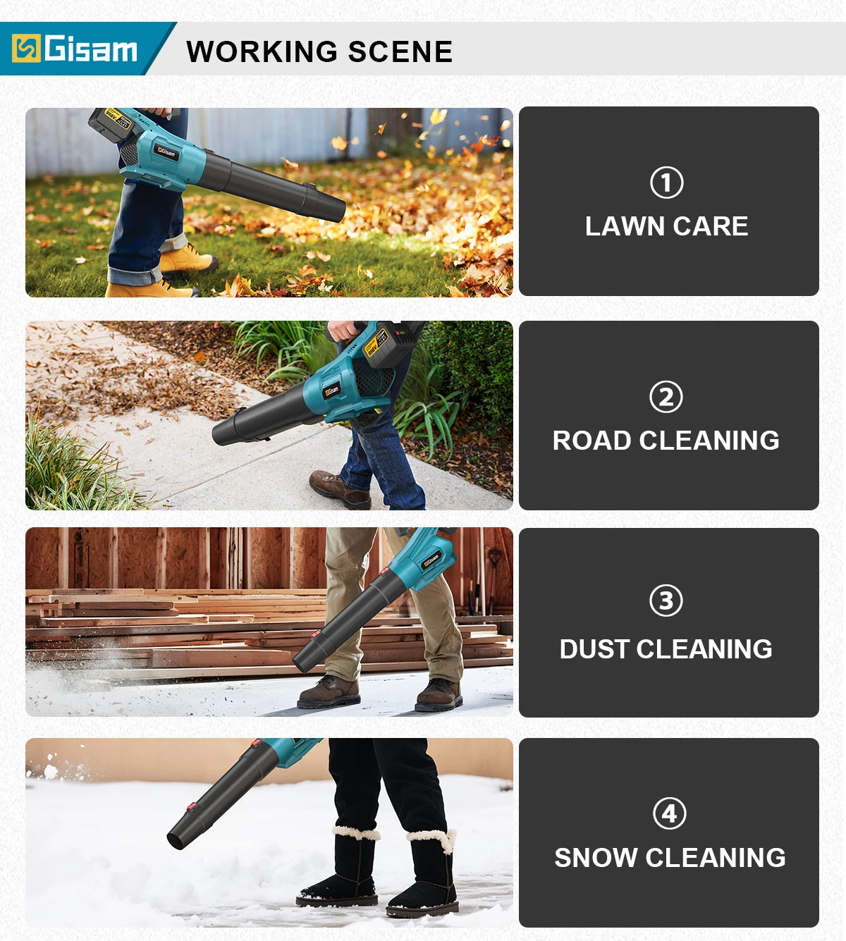 Makita Compatible 18V Gisam 2000W Brushless Electric Air Blower Cordless Leaf Blower Leaves Snow Dust Cleaning Tool Fit For Makita 18V Battery Pins