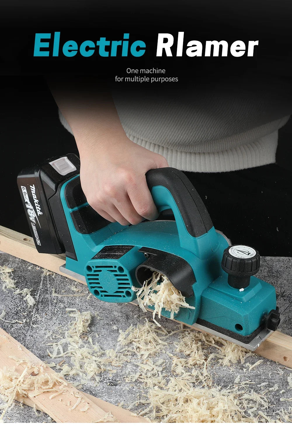 Makita 18V Electric Planer 82mm Planning Width,15000rpm,650W Power,2.5mmCut Depth, Ergonomic Handle for DIY Woodworking&Board Creation