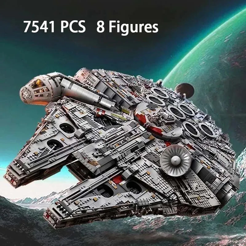 Millennium Falcon JV 7541pcs UCS Space War Plan Luxury Millennium Big Falcon Space Ship 75192 Spacecraft Building Blocks Toy Birthday Christmas Gifts