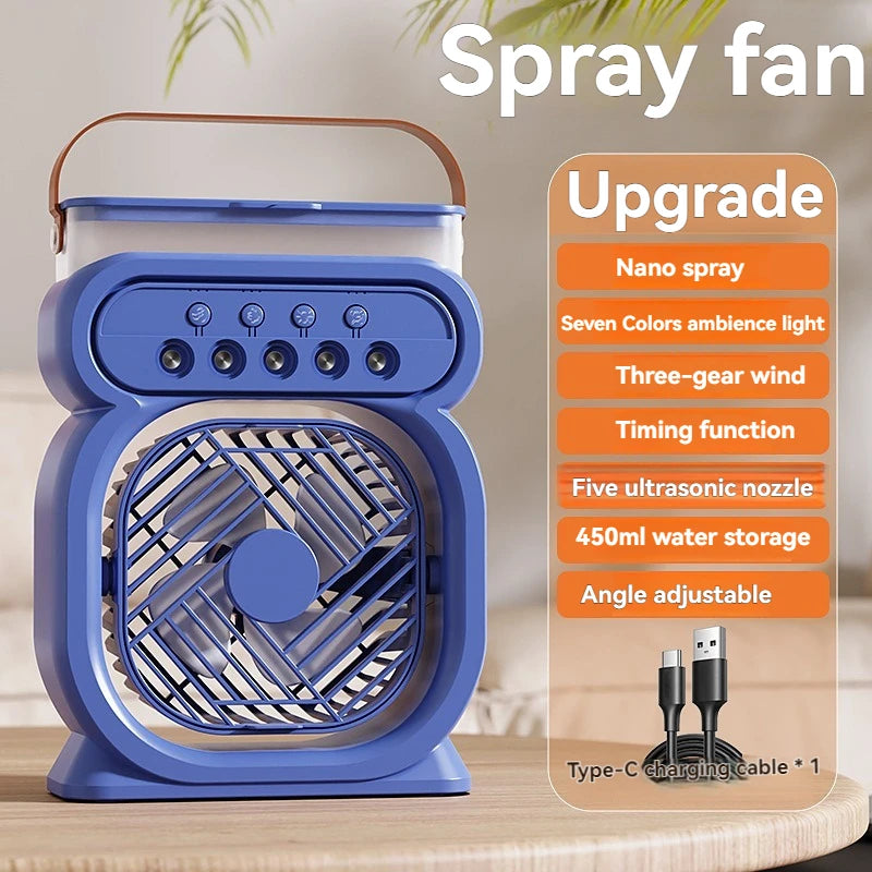 Misting Fan 3 In 1 Fan AIr Conditioner Household Small Air Cooler LED Night Light Portable Humidifier Air Adjustment Fan Office Home Fan