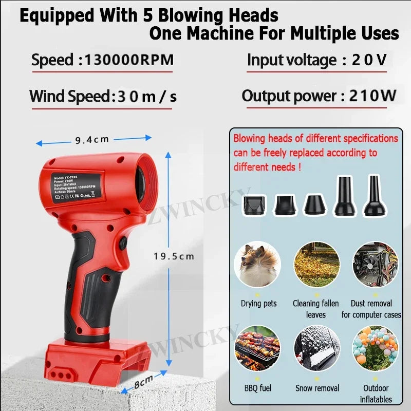 Turbofan Jet Blowing for Dewalt/Makita/Milwaukee/Bosch/Ryobi Batteries.
