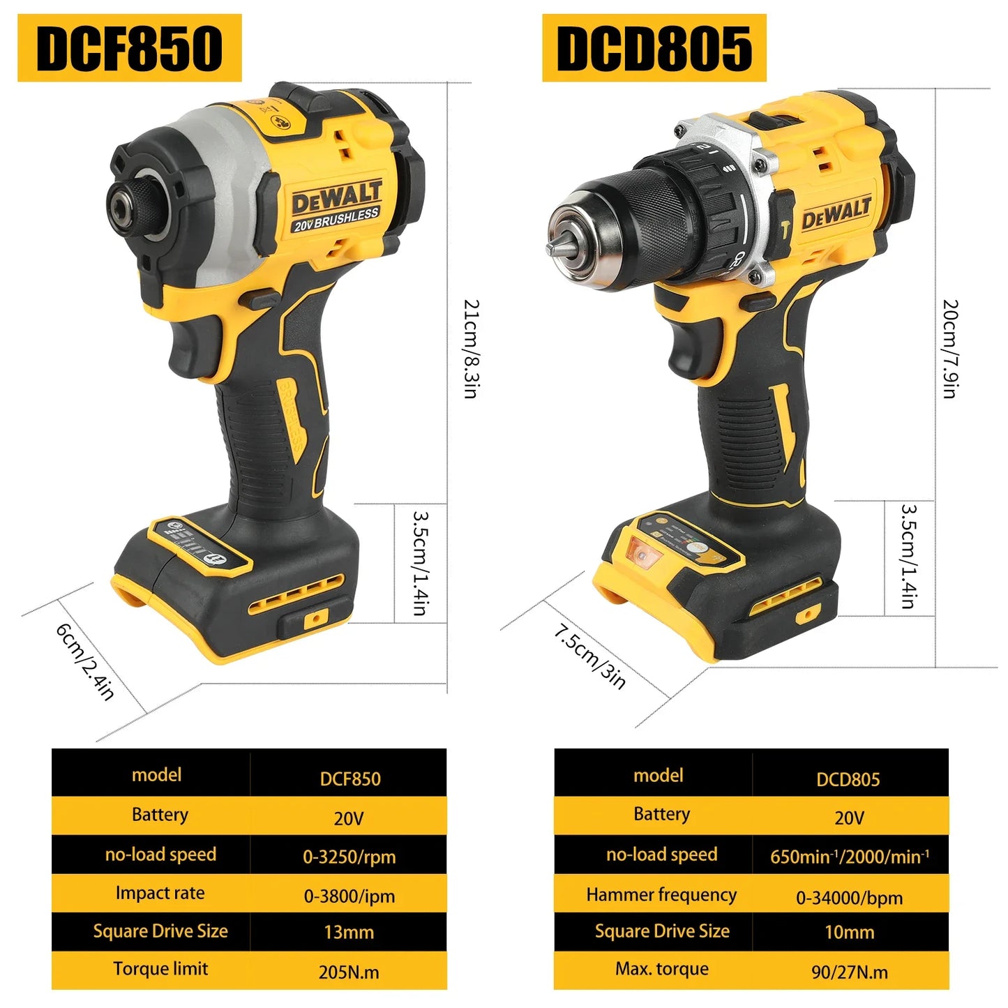 DEWALT 18V 20v Power Tool Bundle - DCD850 impact driver and DCD805 hammer drill (Tools only with bag)