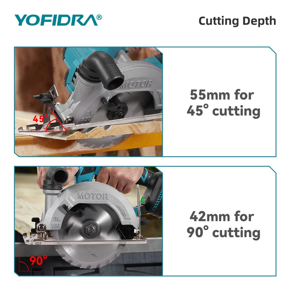 Makita Compatible 18V 6 Inch Brushless Circular Saw 45° Adjustable Digital Display Cutting Power Tool For Makita 18V Battery Pin