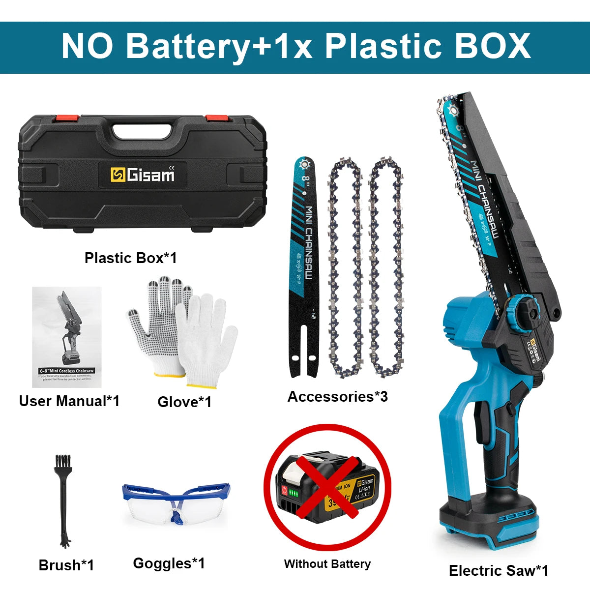Makita Compatible 18V Gisam 8 Inch Brushless Electric Chainsaw Cordless Electric Saw Woodworking Garden Pruning Saw Tool For Makita 18V Battery Pins
