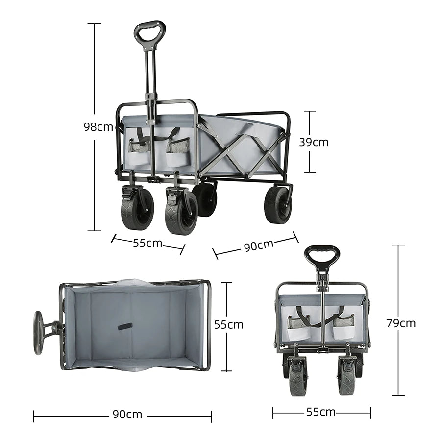 Trolley wagon JV Large Weight Capacity Heavy Duty Cart Collapsible Folding Beach Wagon with Big All-Terrain Wheels Outdoor Camping Equipment