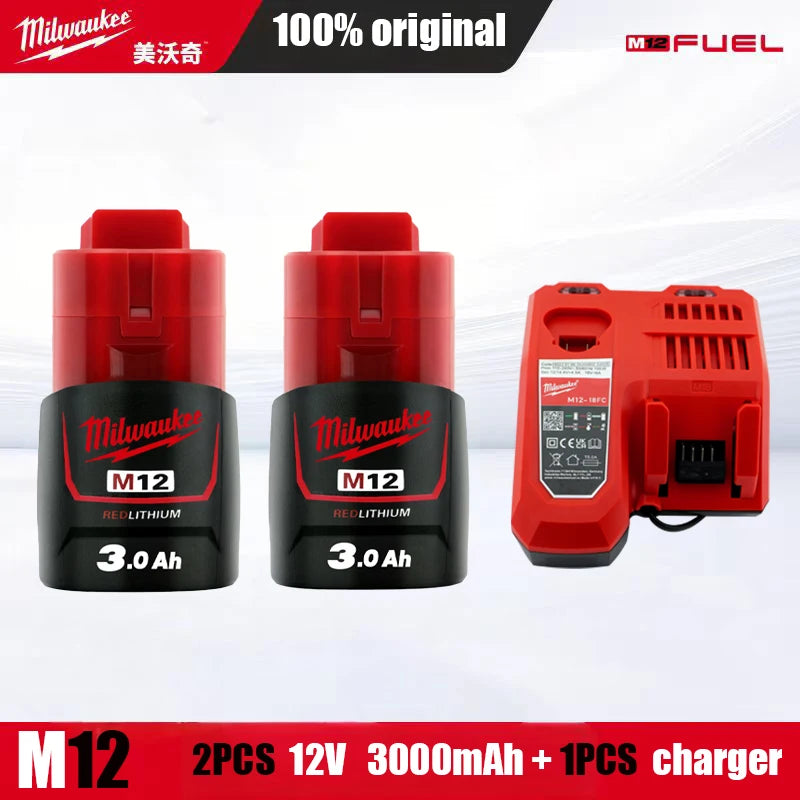 Milwaukee Original m12 battery 12V 3AH - 1Pk, 2Pk, 3Pk, 4Pk and charger options