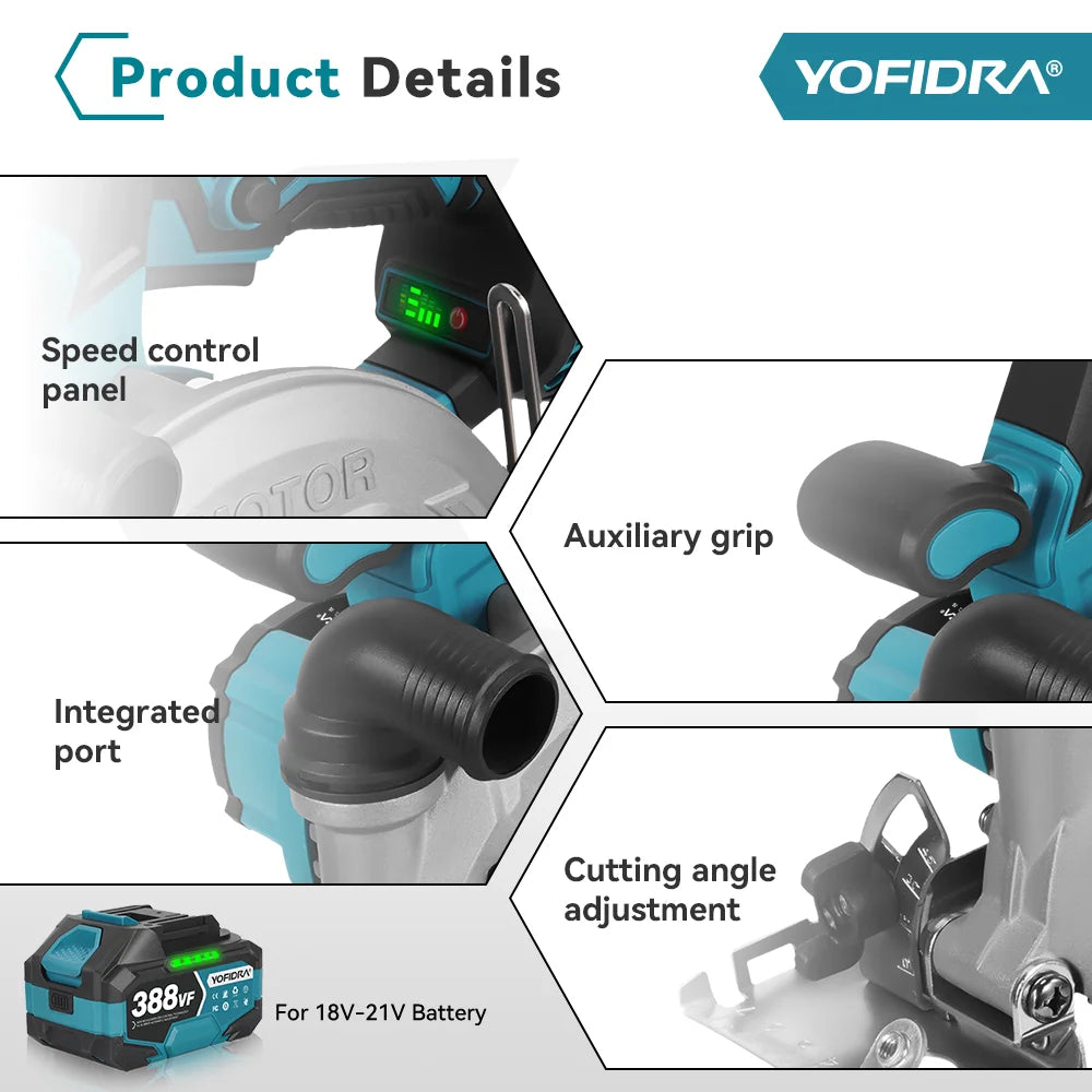 Makita Compatible 18V 6 Inch Brushless Circular Saw 45° Adjustable Digital Display Cutting Power Tool For Makita 18V Battery Pin