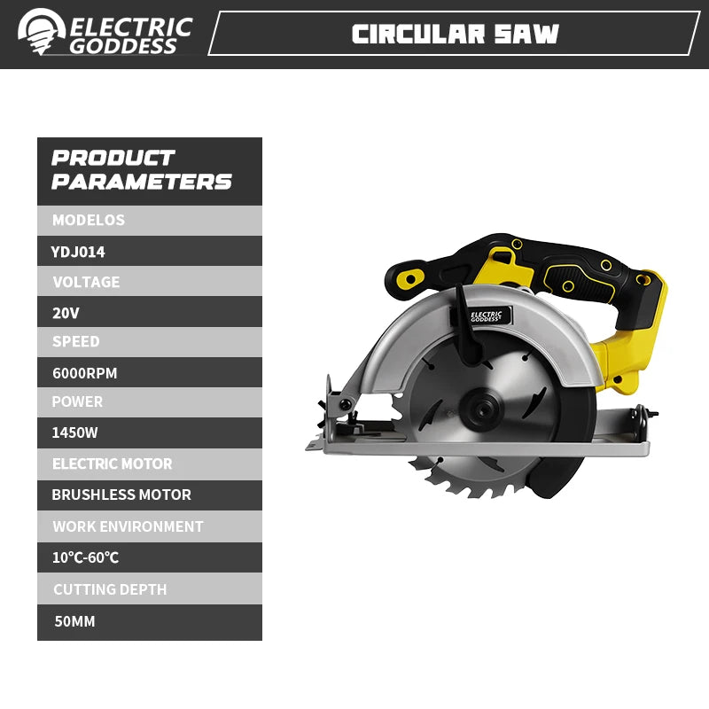DeWalt compatible 6.5 Inch Mini Electric Circular Saw Right-Hand Saw Wood Cutter Portable Woodworking Chainsaw for Dewalt 20v Battery Pin